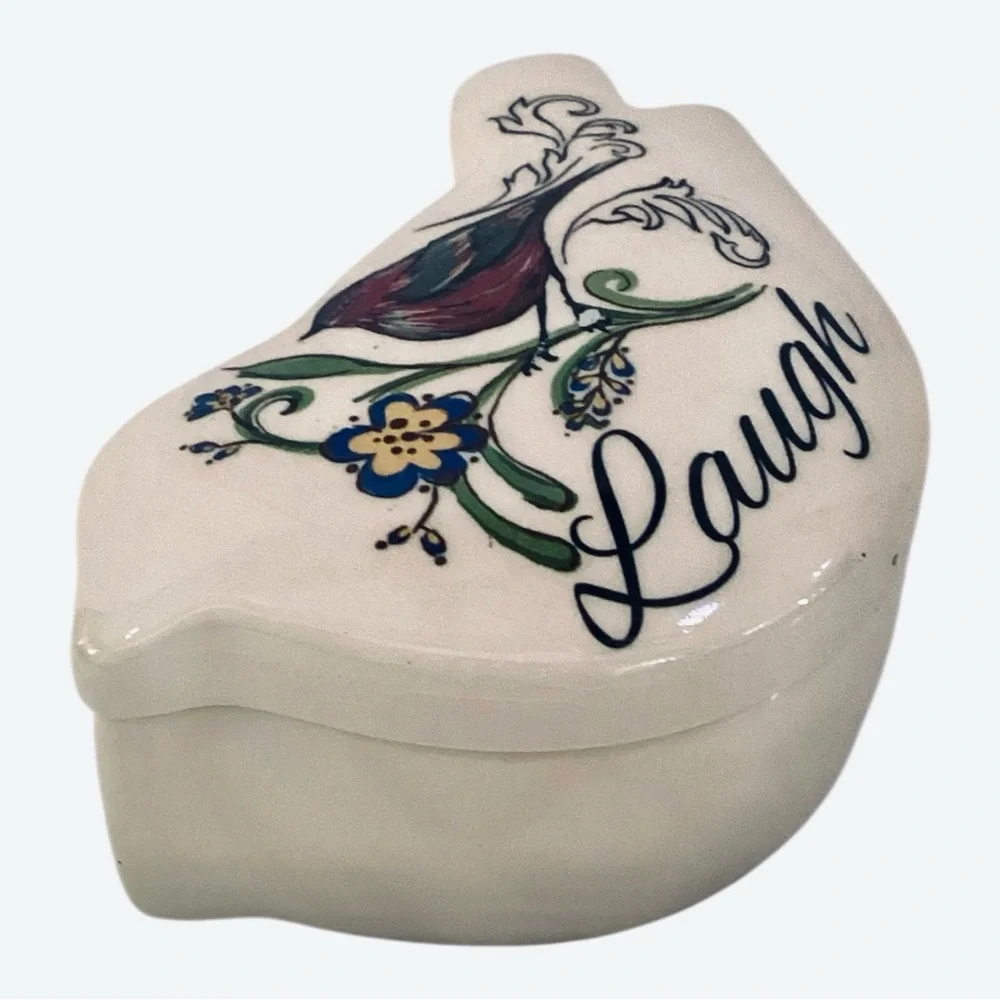 Greenbrier International Ceramic Bird Trinket Box “Laugh” Jewelry